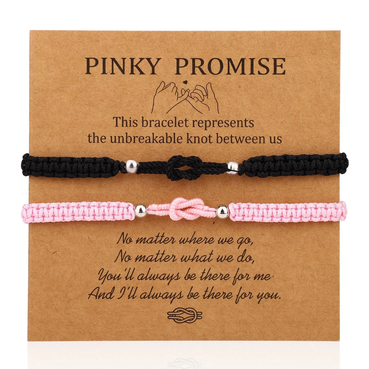 2X Matching Love Knot Bracelets for Adjustable Medium (Black and Pink)
