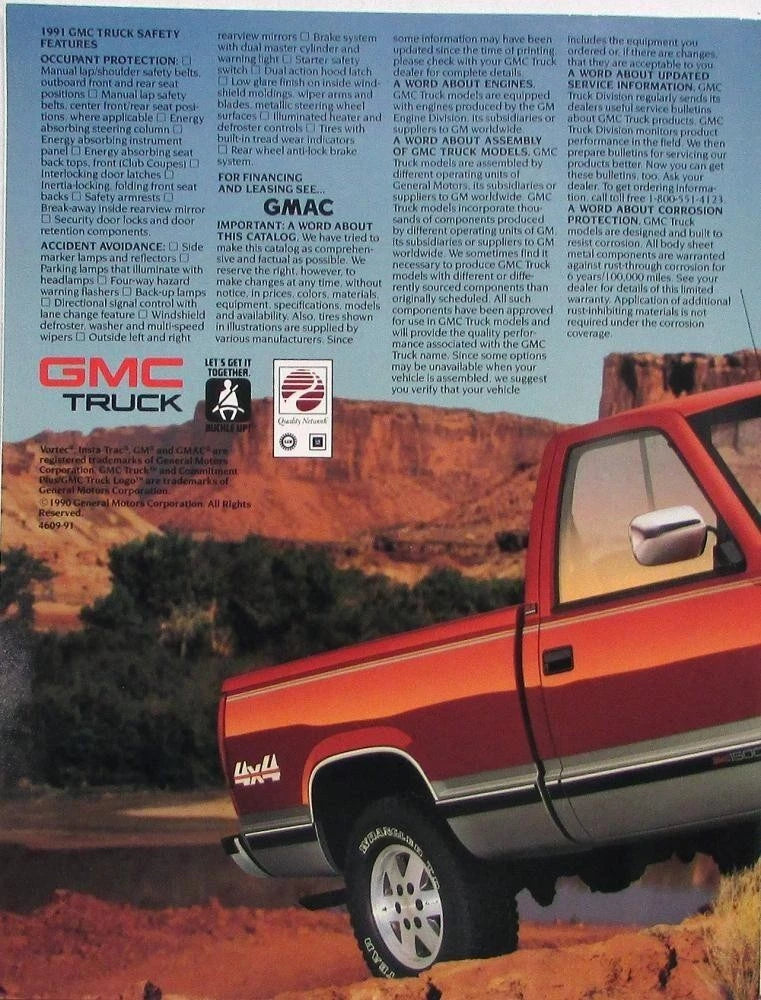 Sales Brochure for GMC Sierra Pickup Truck (1991)