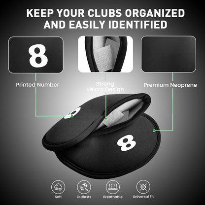 Set of 12 Neoprene Iron Covers for Golf Clubs - Black