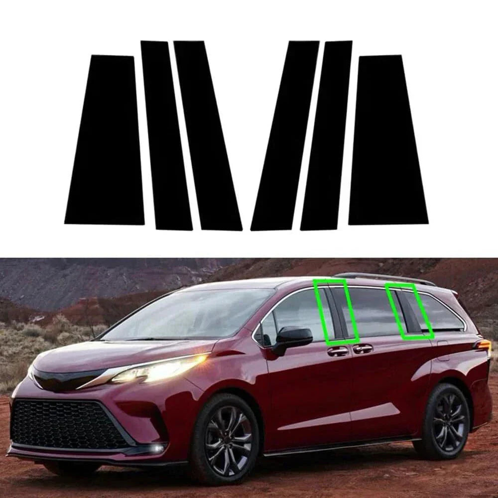 6 x Piano Black Window Pillar Trim Covers for Toyota Sienna (2021-2024)