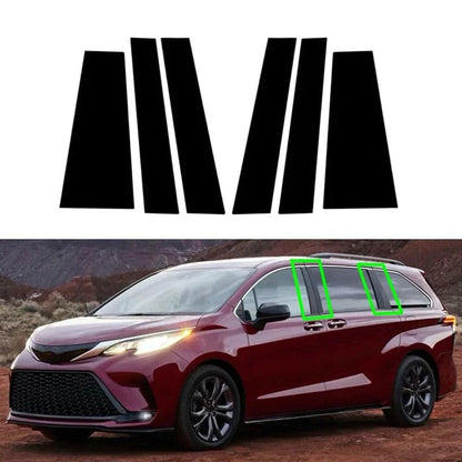 6 x Piano Black Window Pillar Trim Covers for Toyota Sienna (2021-2024)