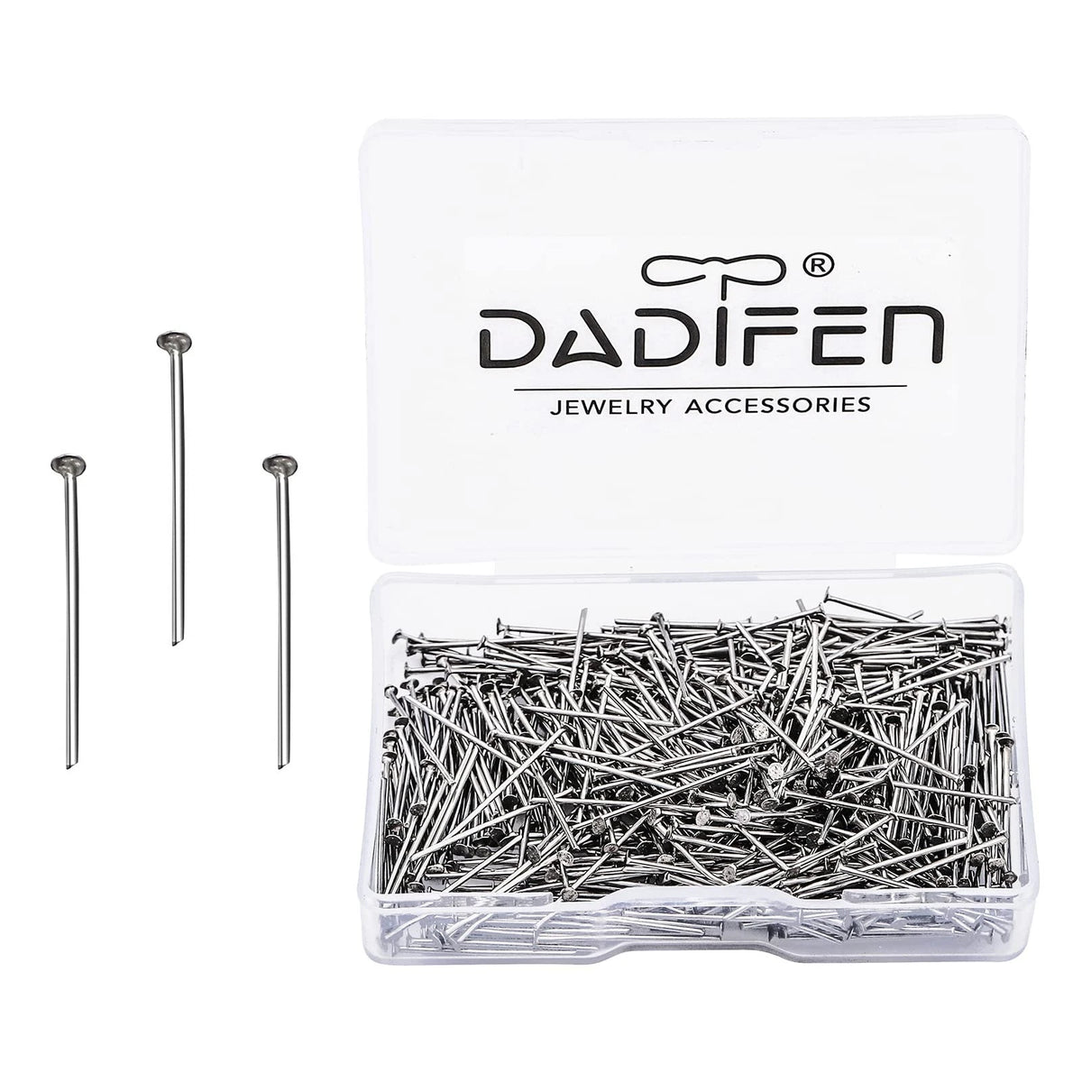 600pcs 304 Stainless-Steel Head Pins for Jewelry (0.7x20mm, Silver)
