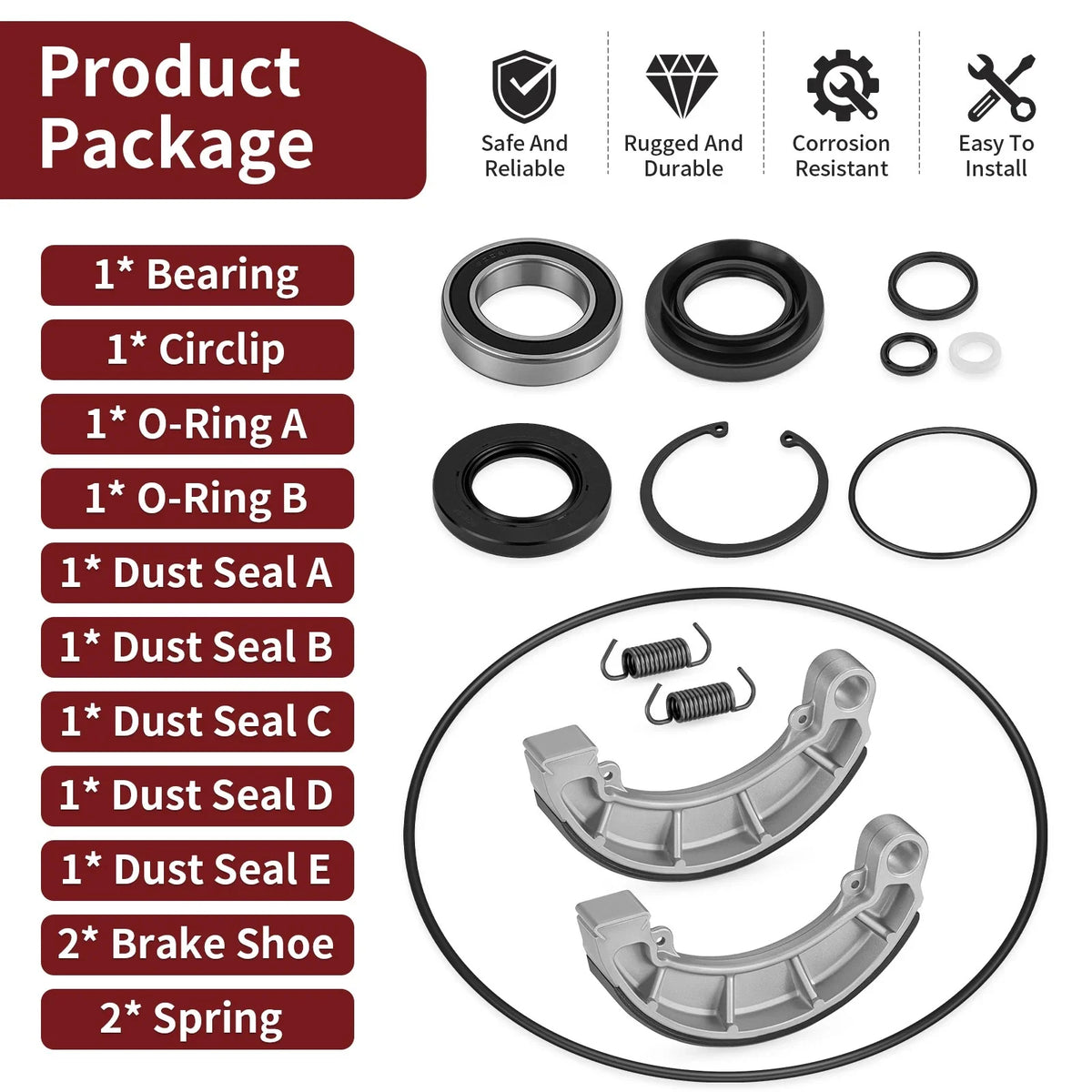 Rear Brake Drum Bearing Seals & Shoes Kit for Honda Rancher (2007–2013)