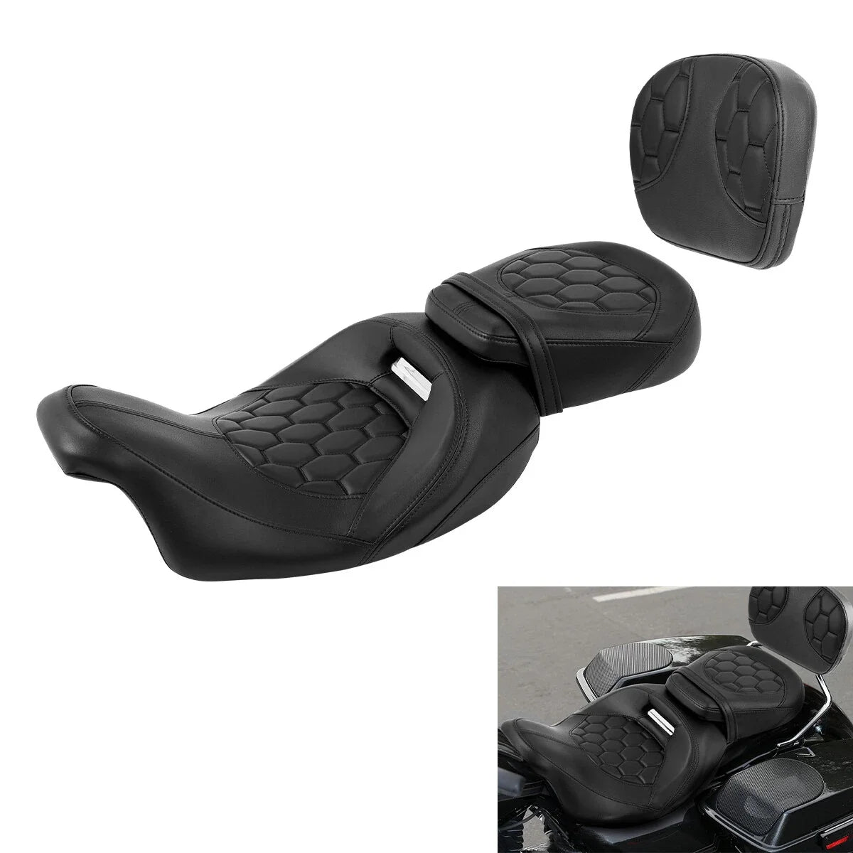 Driver Passenger Seat with Sissy Bar Backrest for Harley Electra Road Glide (2009–2023)