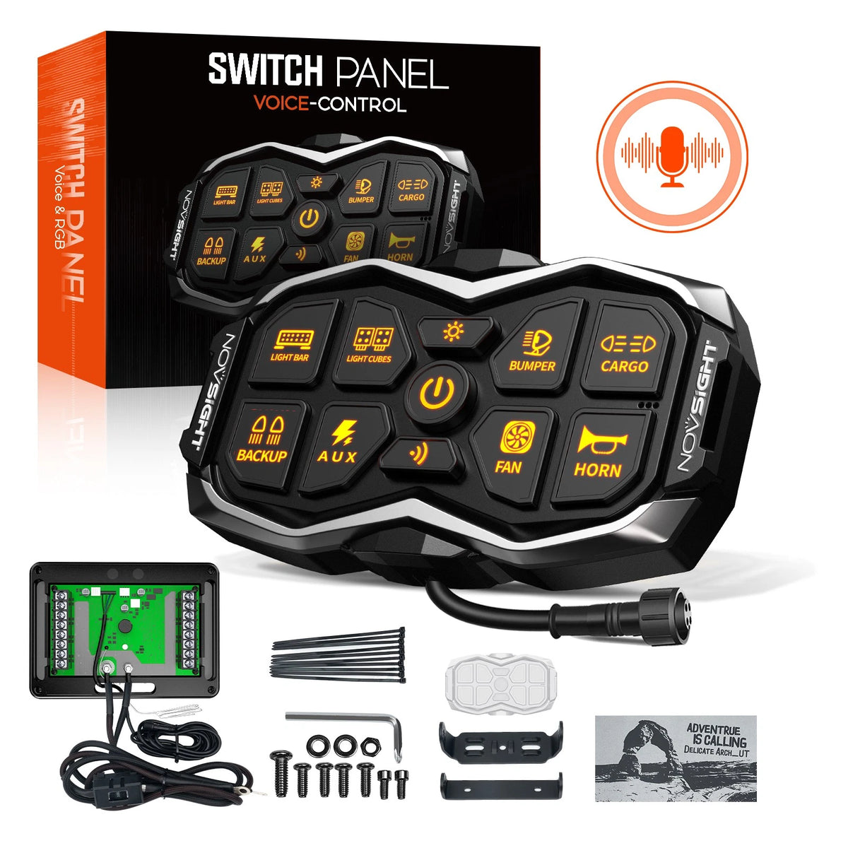 8 Gang Switch Panel for Voice Control (12/24V) - NOV A500-SP2-8YX
