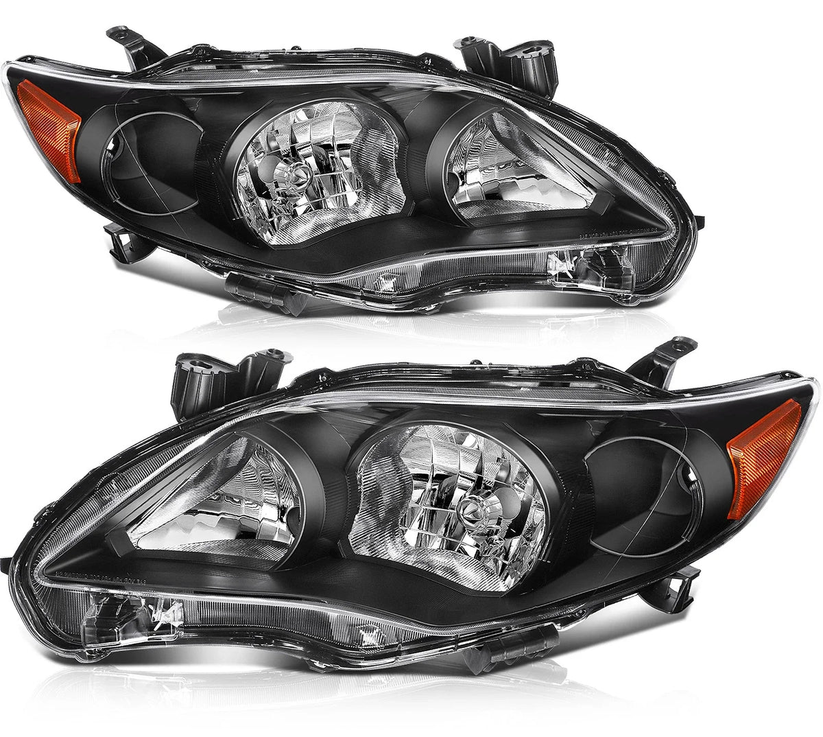 Headlight Assembly Pair for Toyota Corolla 2011–2013 (1.8L 2.4L) Black Amber