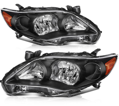 Headlight Assembly Pair for Toyota Corolla 2011–2013 (1.8L 2.4L) Black Amber