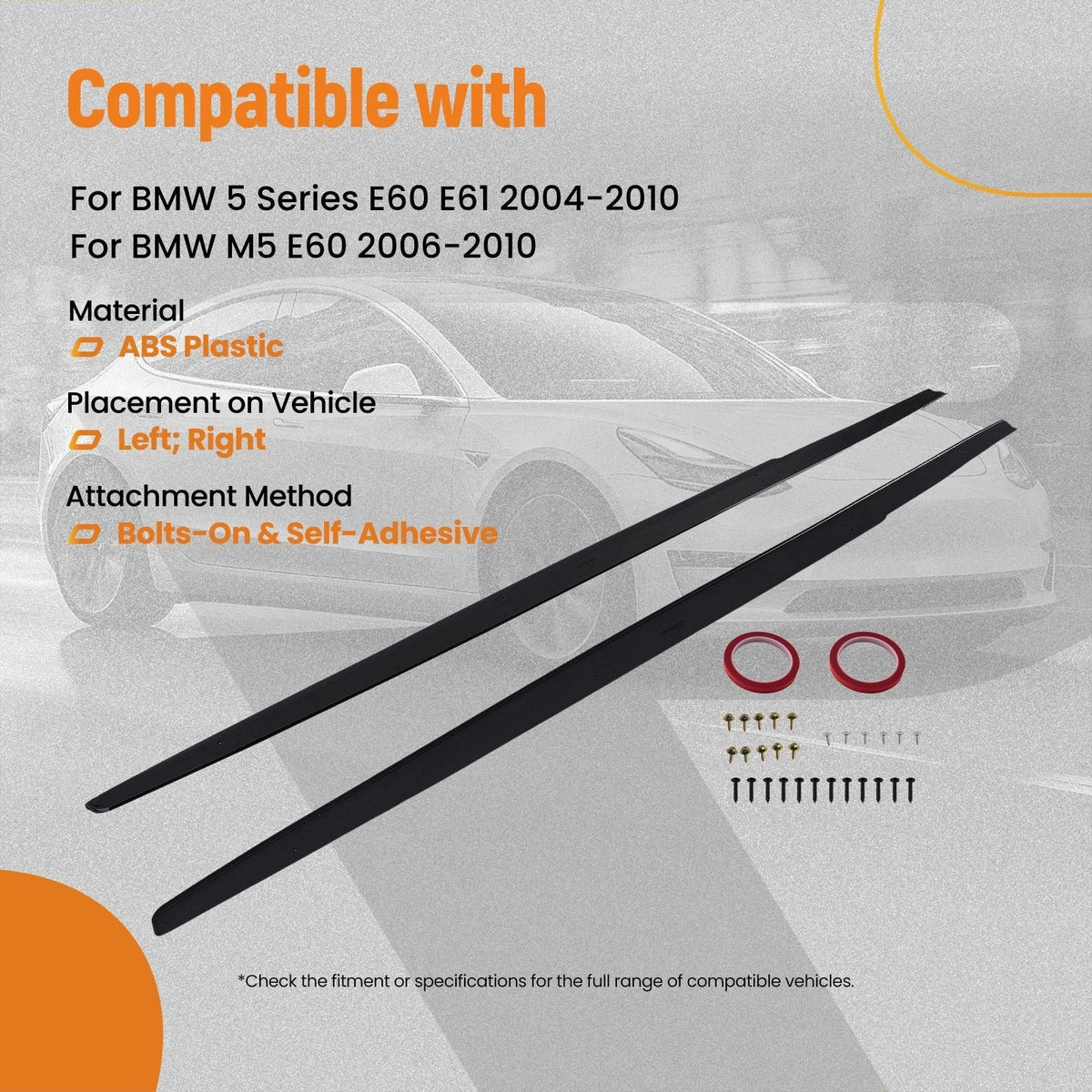 Set of 2 Black Side Skirt Extensions for BMW 5 Series E60 E61 (2004–2010) 385R1I