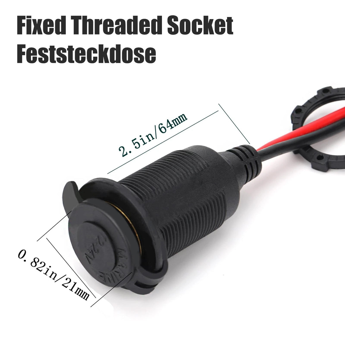 12 FT Fixed Thread Cigarette Lighter Socket Extension for 12V/24V Vehicles