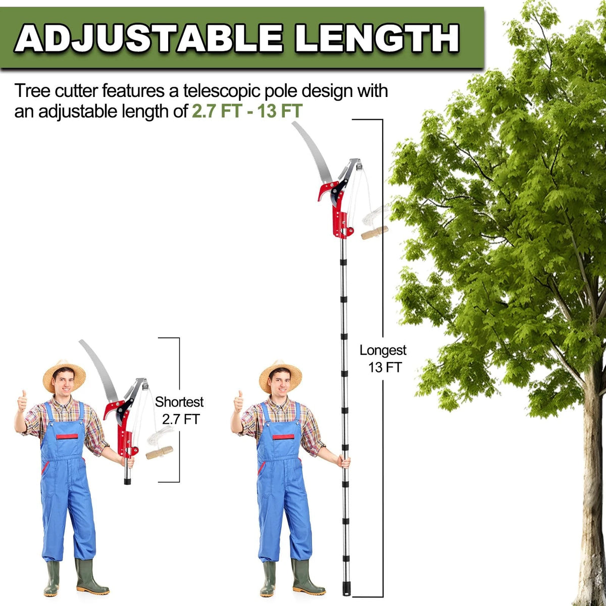 13ft Pole Saw for Tree Trimming (Lightweight Stainless)