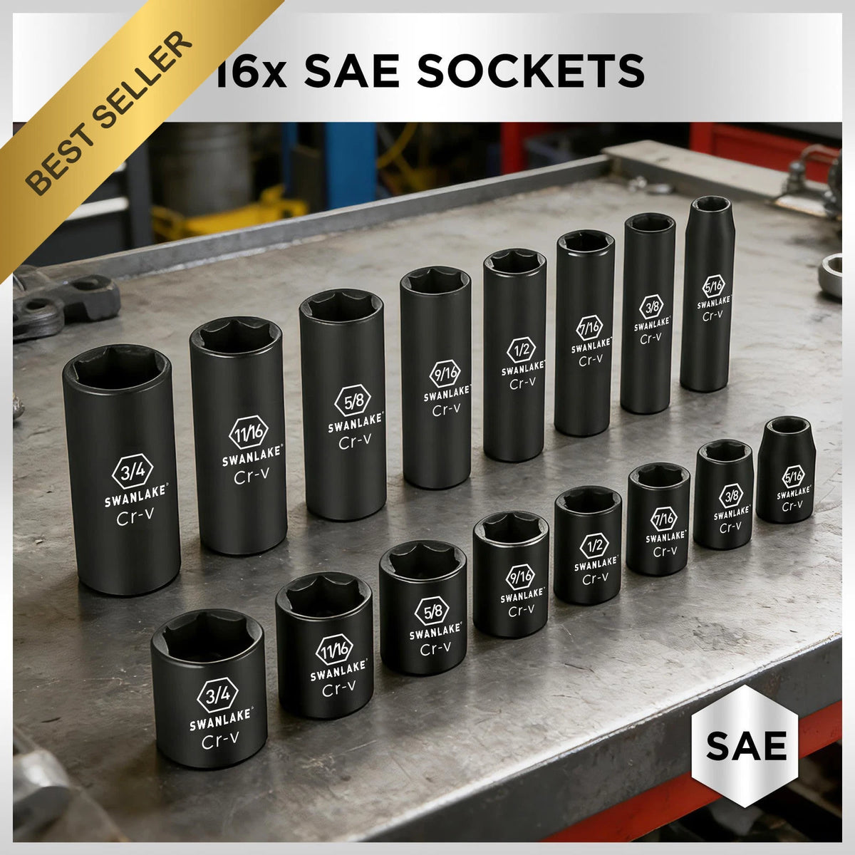 50 Piece Impact Socket Set for SAE Metric Vehicles (3/8 Drive, 6 Point)