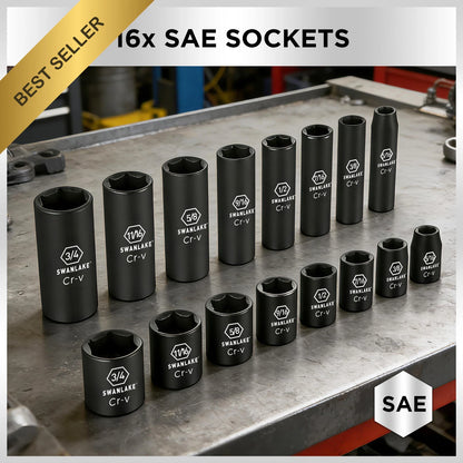 50 Piece Impact Socket Set for SAE Metric Vehicles (3/8 Drive, 6 Point)
