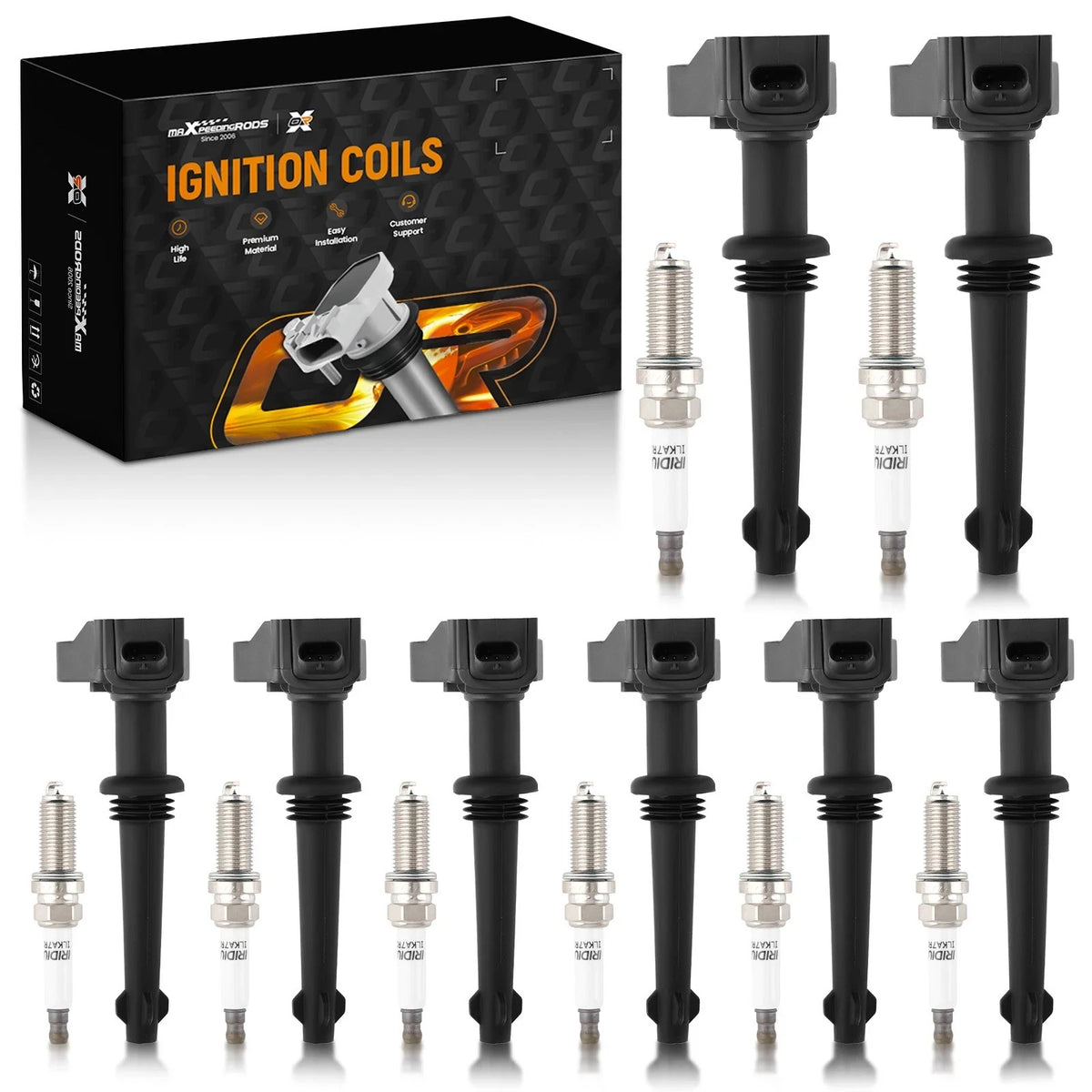 Set of 8 Ignition Coils & Spark Plugs for Jaguar XF XJ XK XKR