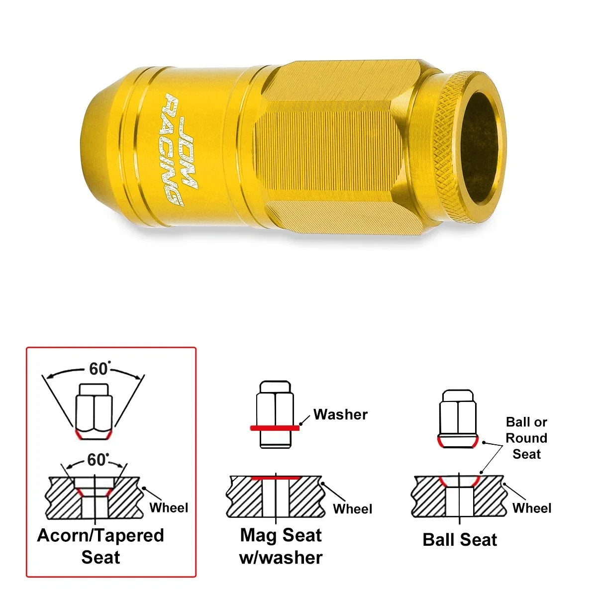 20Pc M12X1.5 Gold JDM Open End Cone Wheel Lug Nuts + Spline Locks + Key