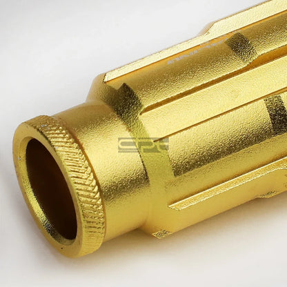 20x Open End M12x1.5 50mm Tall Gold Aluminum Lug Nuts + Adapter