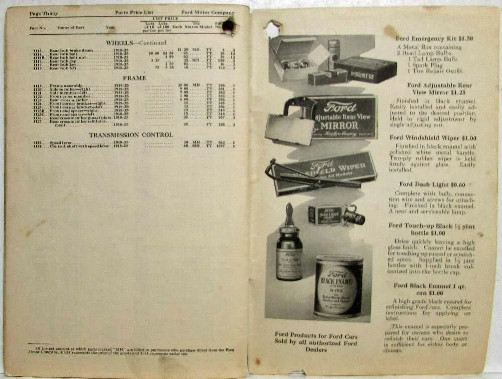 Set of 4 Parts for Ford Model T (1909–1924)