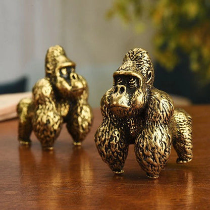 2Pcs Solid Brass Gorilla Figurine Statues for Home Ornaments