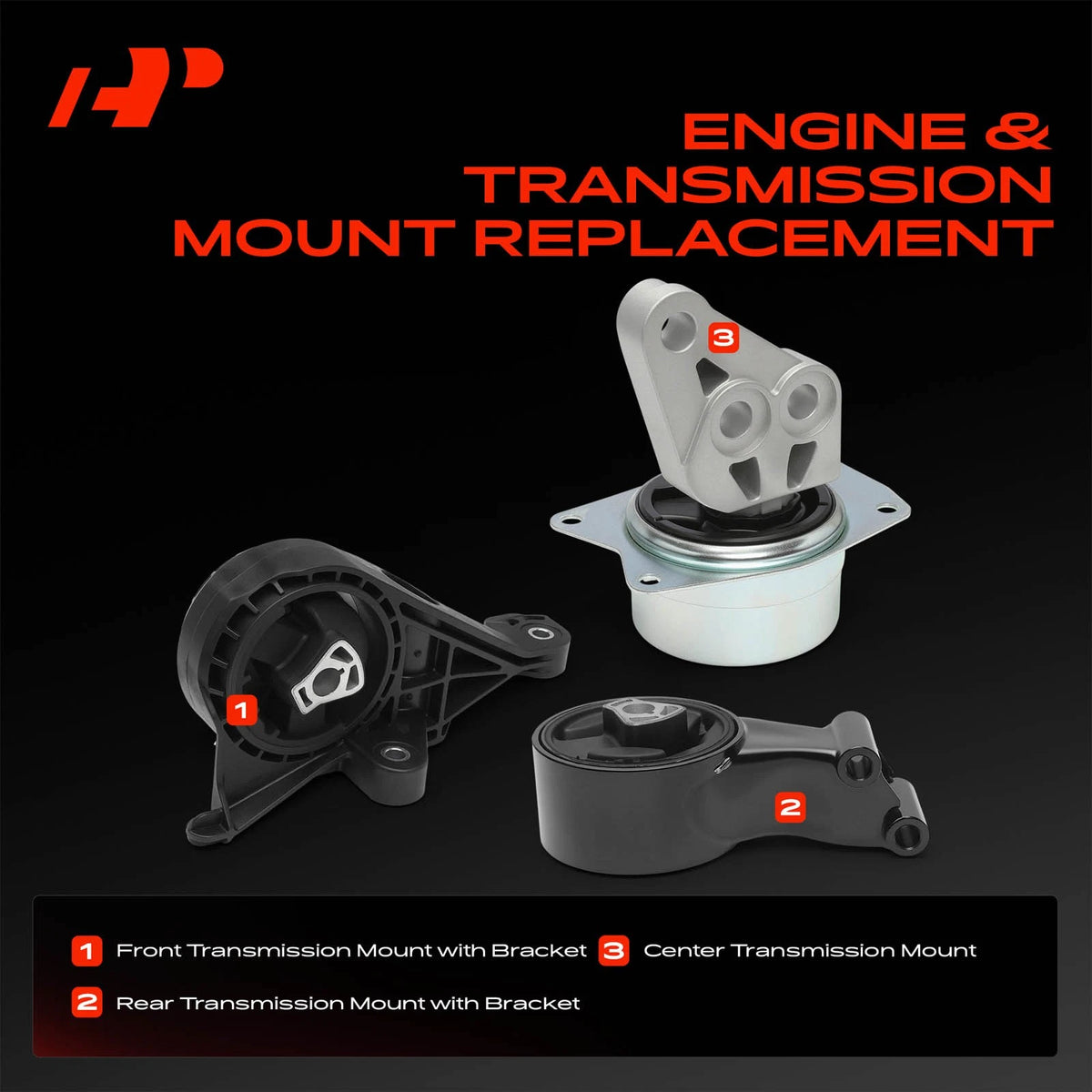 3X Transmission Mount with Bracket for Chevrolet Impala (2014–2020) 13227775, 13228303, 13346302, 22801992, 22849847