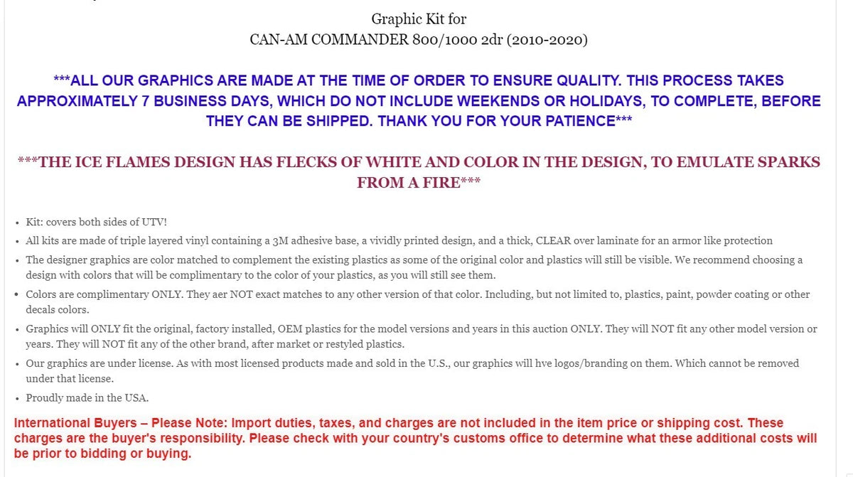 UTV Graphics Decals Stickers for Can-Am Commander 800 1000 (2010–2020)
