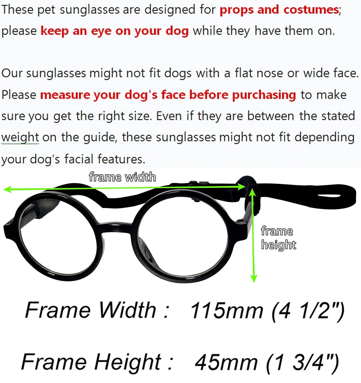 G003 Dog Pet Round Costume Prop Glasses for Medium Breeds
