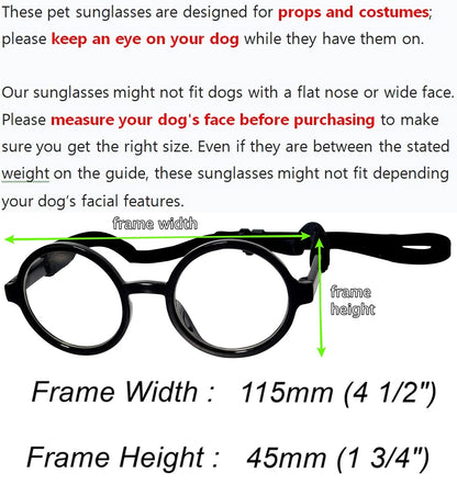 G003 Dog Pet Round Costume Prop Glasses for Medium Breeds