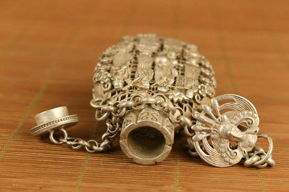 Hollow Carved 8 Immortals Snuff Bottle for Chinese Old Tibet Silver