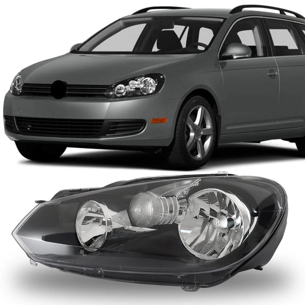 Set of 2 Black Halogen Headlights for VW Golf/Jetta Sportwagen (2010–2014) - 5K0941005C, 5K0941006C