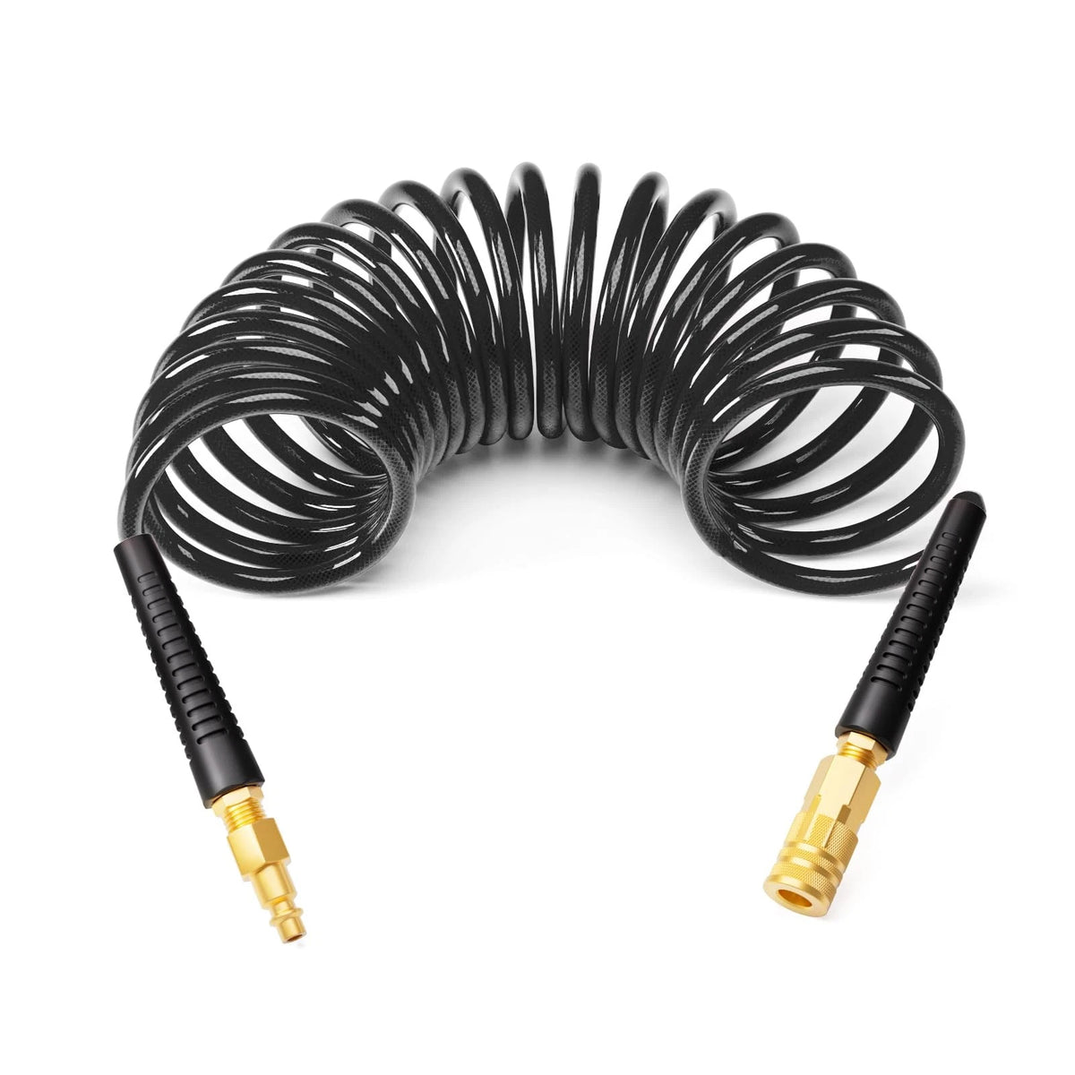 10ft Coiled Air Hose 1/4 Inch Polyurethane Black Recoil Bend Restrictor
