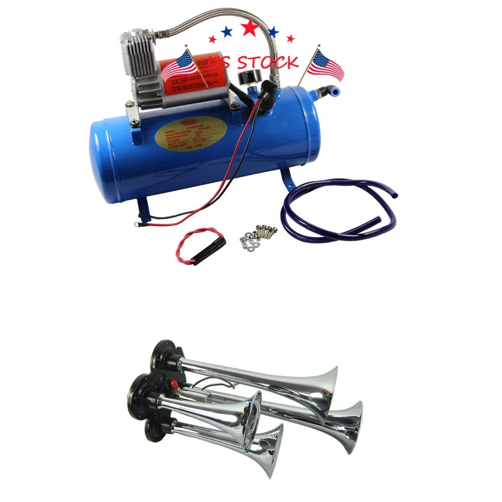 4 Trumpet Air Horn Kit for Truck (12V, 150 dB, 3ft Hose)