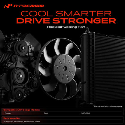 Cooling Fan Assembly w/ Shroud for Dodge Dart (2013–2016) 55111482AB, 55111482AC, 68189127AA, 621115