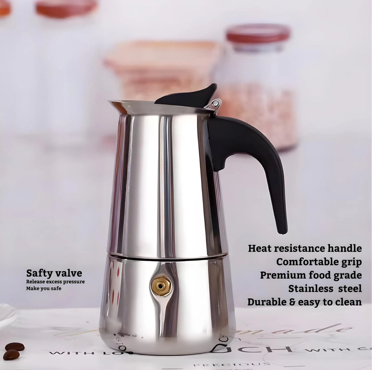 4-Cup Stainless Steel Moka Pot Espresso Maker for Stovetop (200ml)
