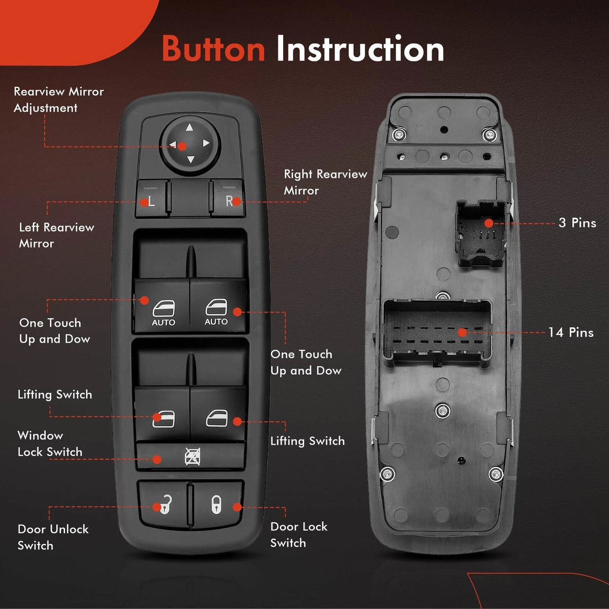 Front Left Power Window Switch for VW Routan (2009–2012) 7B0959857A, 7B0959857B, 7B0959857E, DWS861