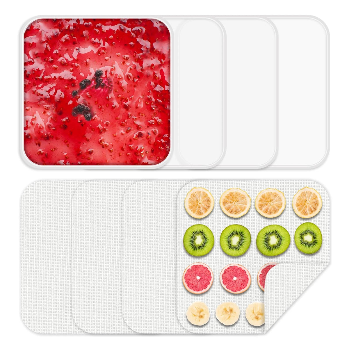 Set of 4 Silicone Food Dehydrator Trays 9.45x9.45in, Transparent