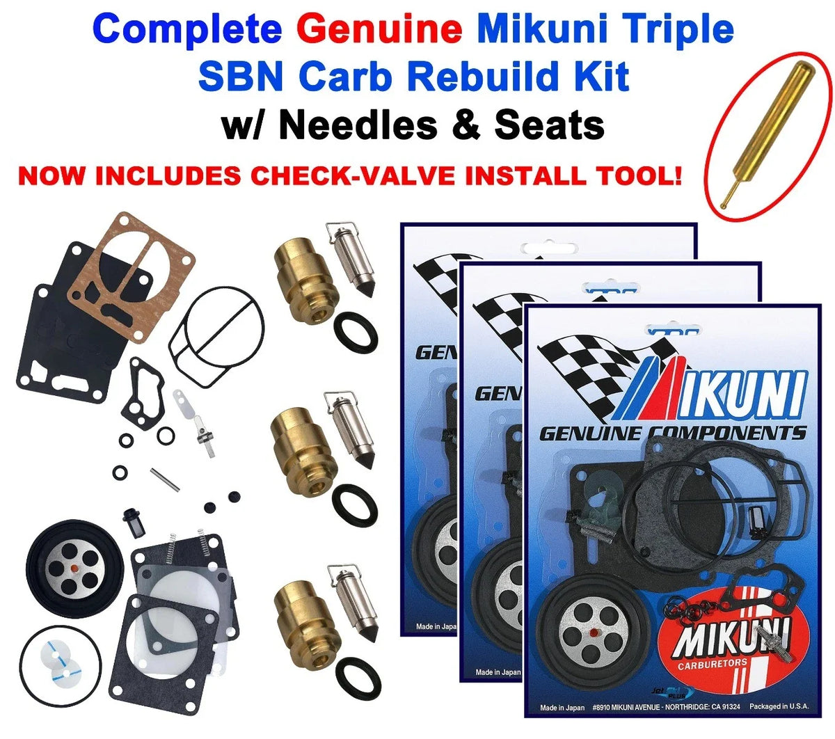 Mikuni Triple Carb Rebuild Kit & Needle Seat for Yamaha Wave Venture 1100 (1997)