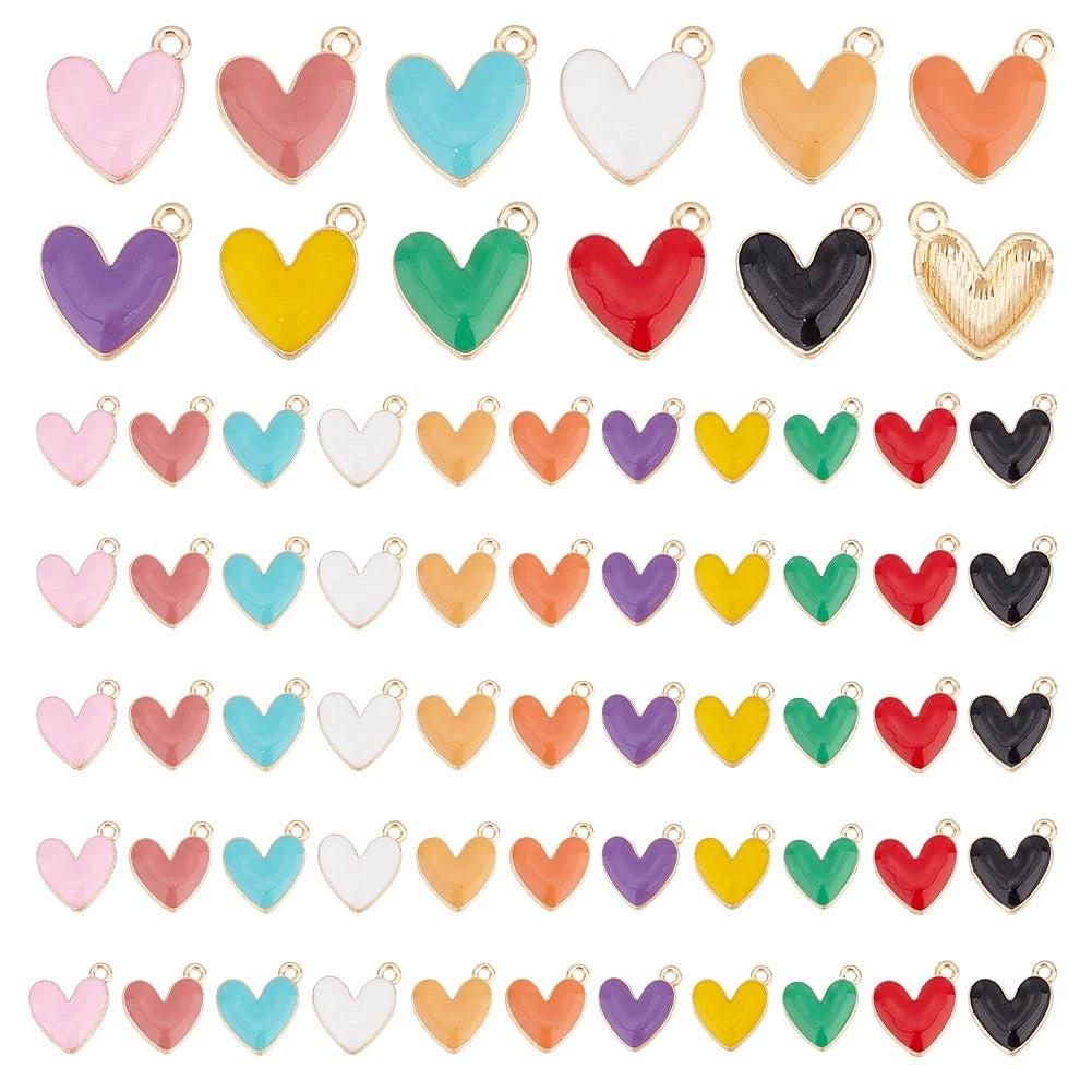 66pcs Heart Charms Set for Crafting (16x15x3mm, 11 Styles, 11 Colors)