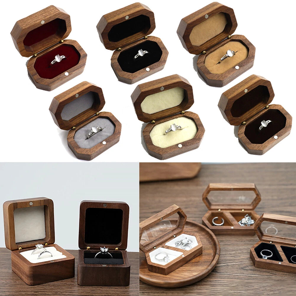 Wooden Double Ring Display Box for Engagement Wedding Couples