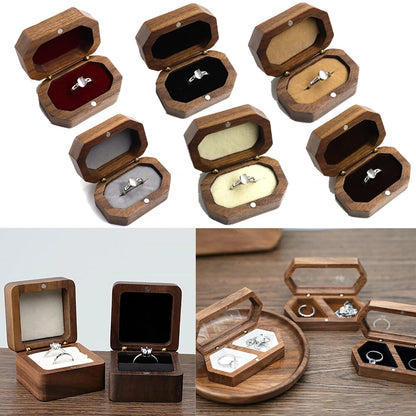 Wooden Double Ring Display Box for Engagement Wedding Couples