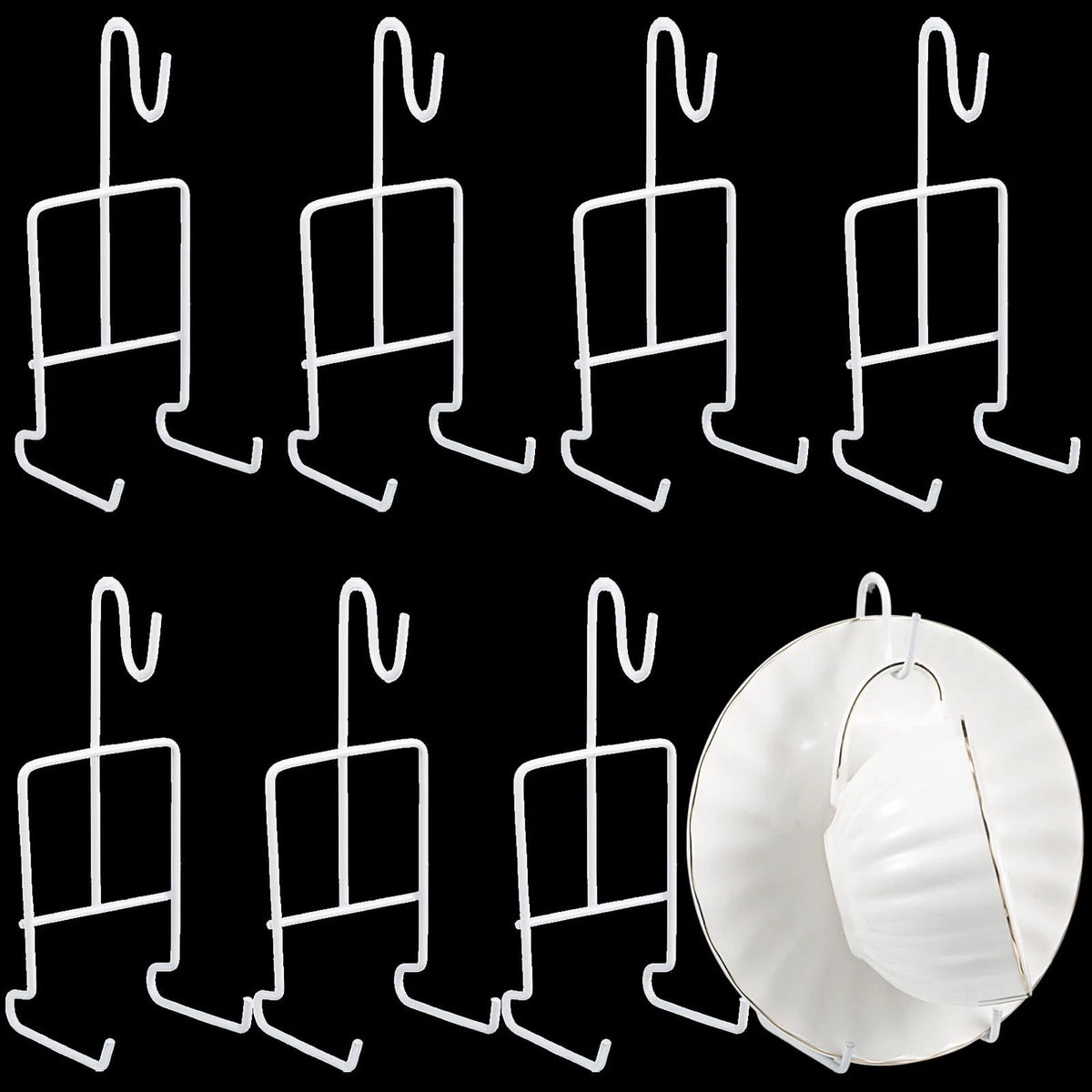 8 Pcs Tea Cup and Saucer Display Stand Metal 6.22 x 2.44 Inch, White