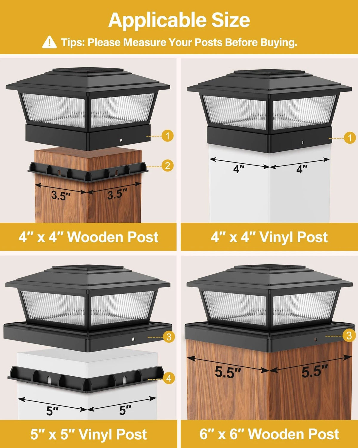 8 Pack Solar Post Cap Lights for 4x4 5x5 6x6 Posts, Black