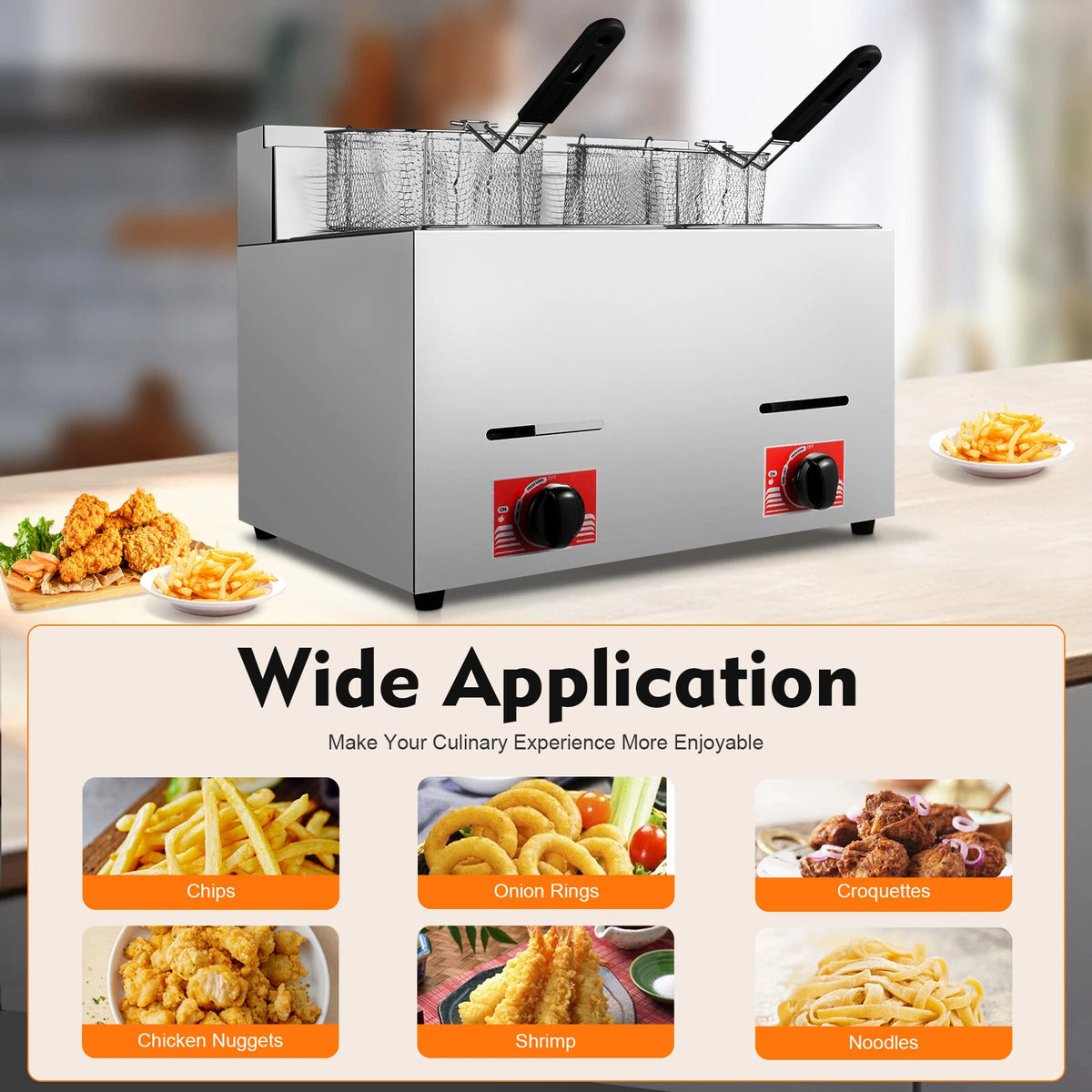 12L Gas Fryer for Commercial Use with 2 Baskets and 2 Lids