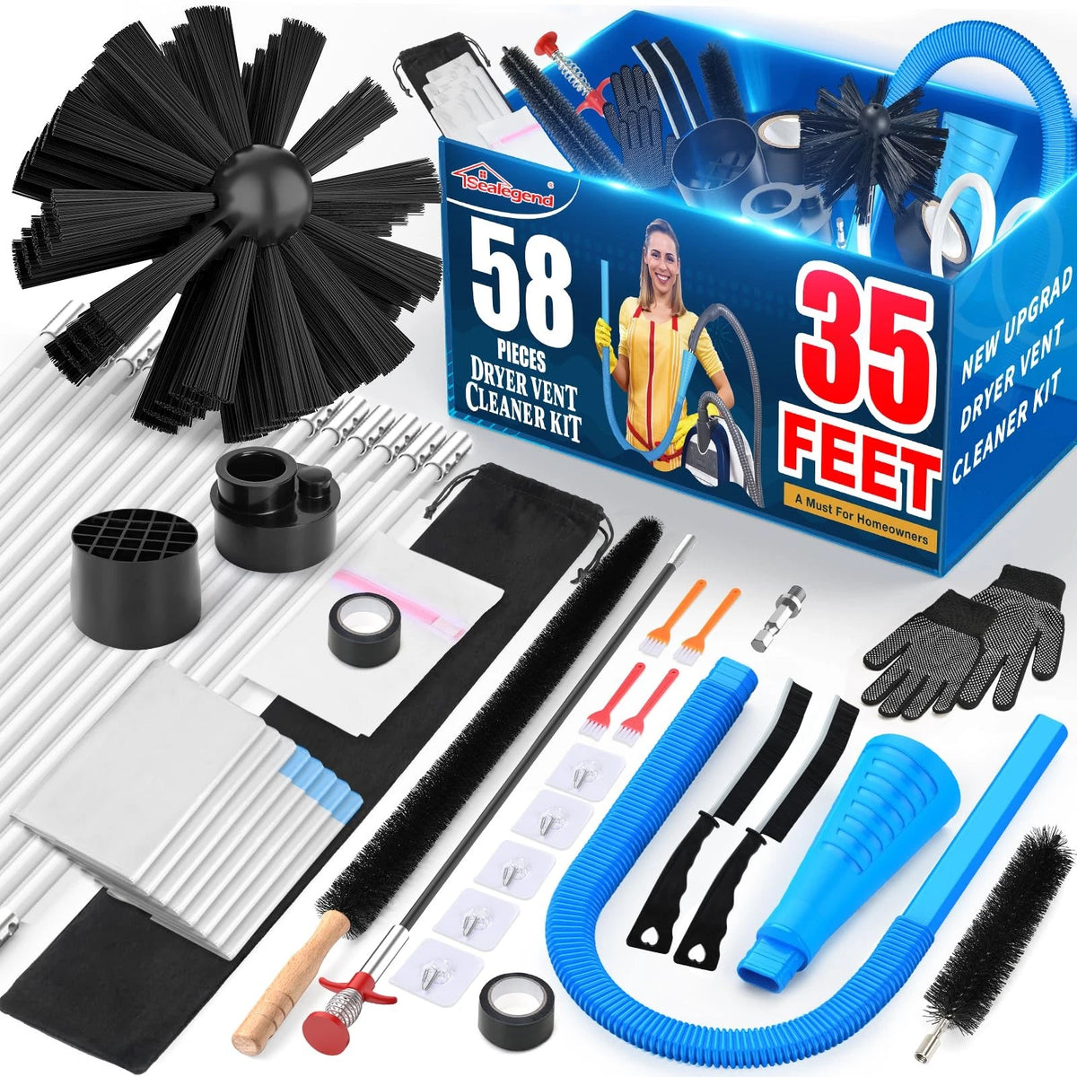 58-Piece Dryer Vent Cleaner Kit for (35 Feet, Blue)