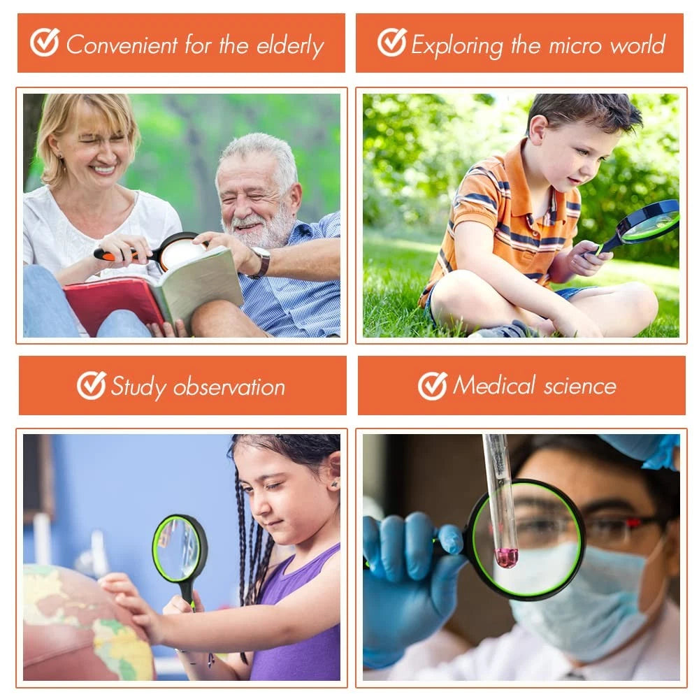 2X 75mm Handheld Magnifying Glass for Reading (Green & Orange)