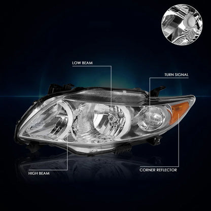 Set of 2 Chrome Housing Headlight Amber Side Corner Signal Lamps for Corolla (2009–2010)
