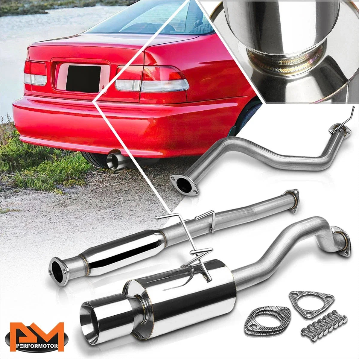 4" Rolled Tip Muffler Catback Exhaust System for Honda Civic (1992–2000)