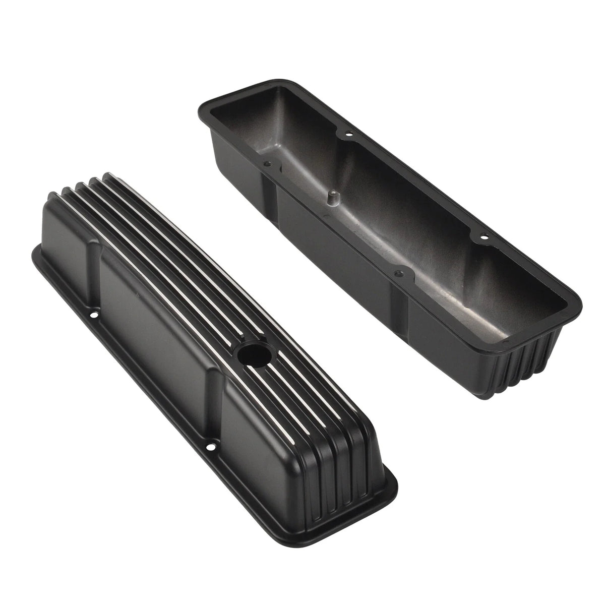 Black Finned Aluminum Tall Valve Covers for Chevy Small Block 327 350 400 (1958–1986)