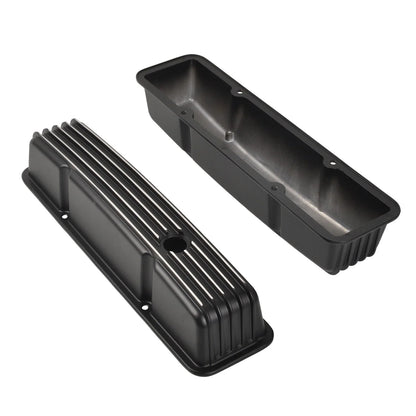 Black Finned Aluminum Tall Valve Covers for Chevy Small Block 327 350 400 (1958–1986)