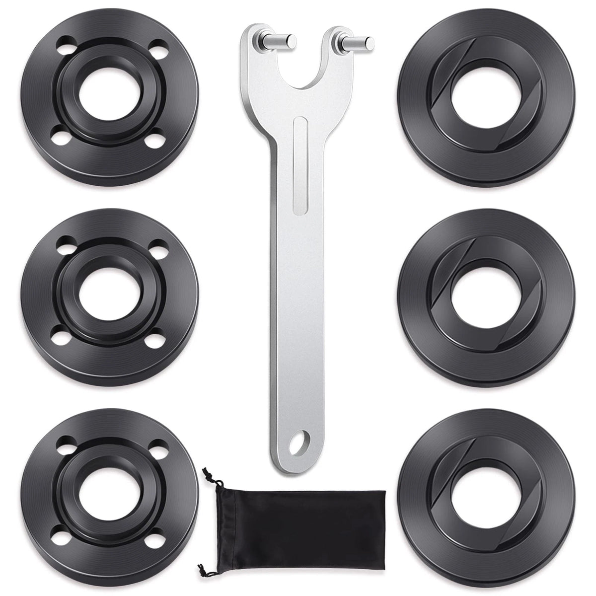 7PCS Angle Grinder Nut Flange Wrench Set - Premium Black & Silver
