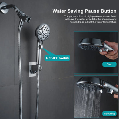 Handheld Shower Head with On Off Switch, 8-Mode High Pressure Silver