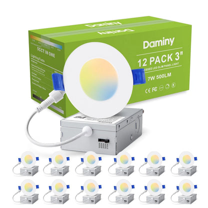 12 Pack 3 Inch LED Recessed Lighting with Junction Box, 5CCT, Ultra-Thin