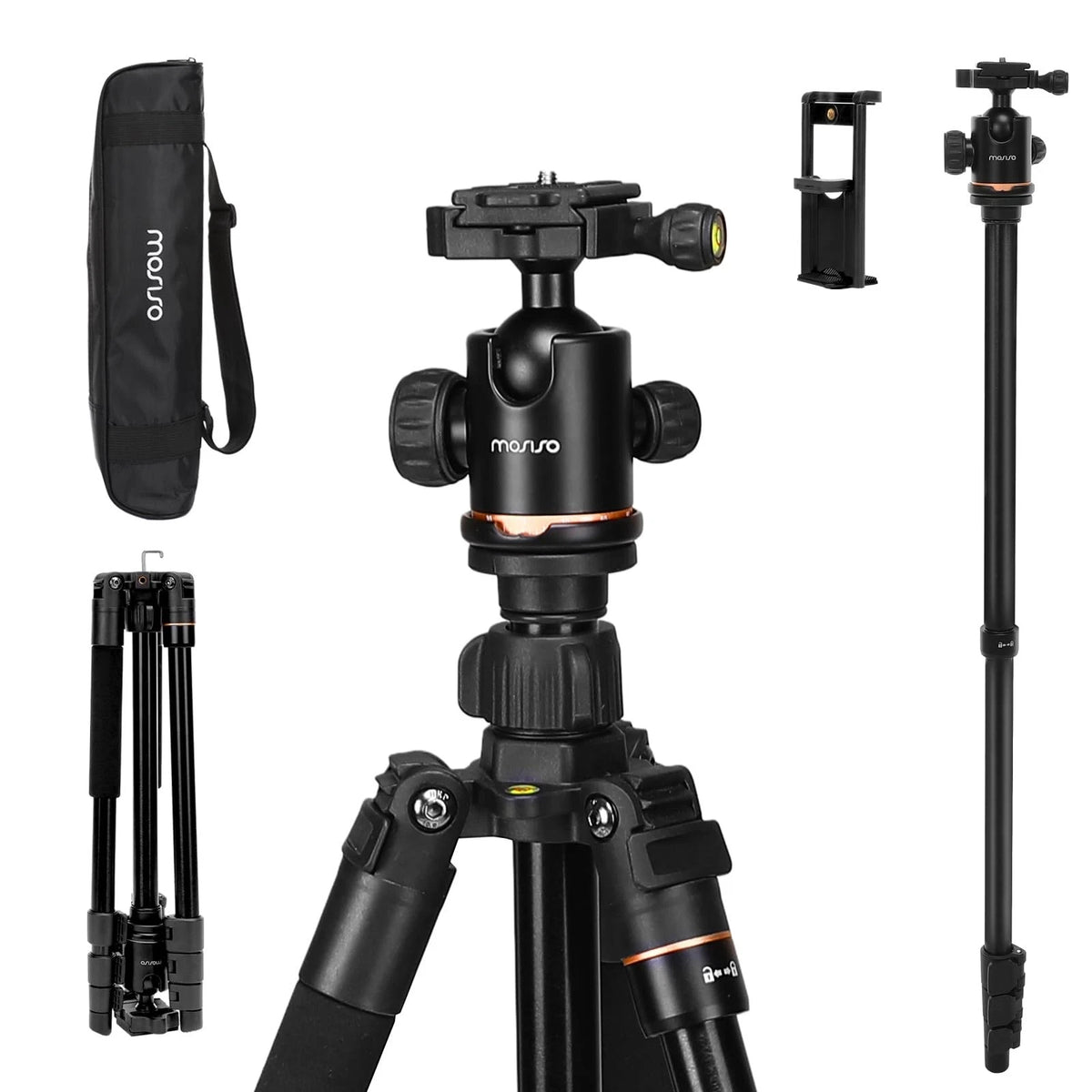 64.5 Inch Tripod for Camera (2010–2023) - 360 Degree Ball Head Aluminum Black